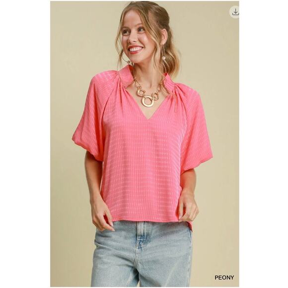 Umgee Tops - Umgee- Striped Silk Jacquard Blouse - Small